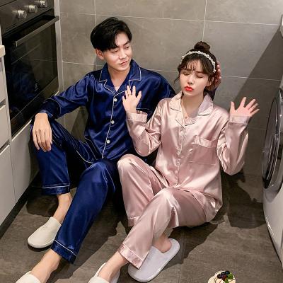 China Korean fashion satin QUICK DRY couples sleepwear long sleeve cheap couple his and hers matching pajamas for sale