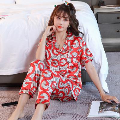 China Casual Comfortable Red PC Secret Cotton Stretch Women Silk Pajama Pants Set QUICK DRY Satin 2 Briefs Sorority Pajamas for sale