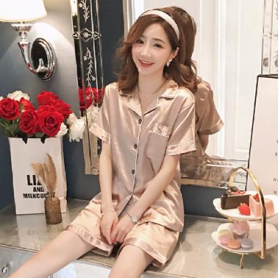 China QUICK DRY Adult Custom Pajamas Satin Two Piece Pajamas Women Pajamas Short Sleeve Pajama Set for sale