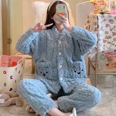 China Winter Thermal Warm Plus Size Designer Pajamas Women's Cashmere Flannel Two Piece Hot Selling Pajamas for sale