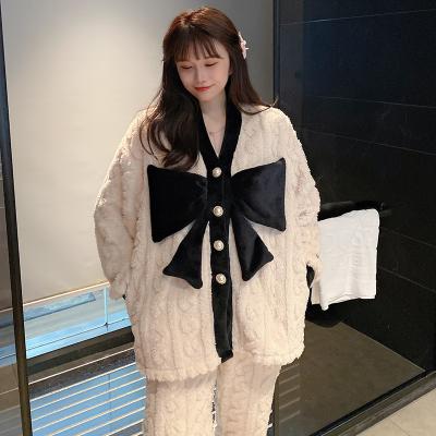 China Hot Selling Adult Open Crotch Flannel Women Long Sleeve Thermal Coral Fleece Pajamas For Women Pajamas Winter for sale