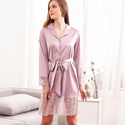 China Breathable Women Satin Lingerie Midnight Wedding Bathrobes With Lace for sale