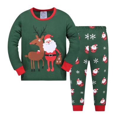 China 2021 Breathable Wholesale Custom Green Santa and Deer Boy Christmas Turno Cartoon Pajamas Sets for sale