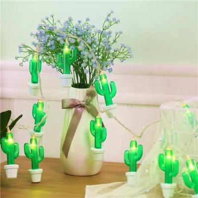 China Decorative Lighting LED Cactus Tropical Themed Succulents String Lights Silver Battery Cactus Copper Wire Lights For Summer Patio Birthday for sale