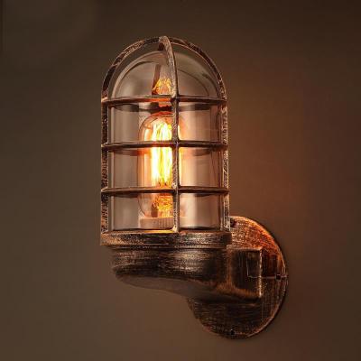 China Retro Attic Glass Birdcage Wall Lights Hallway Wind Lantern Iron Wall Lamp Country Industrial American Corridor Bar Glass Club for sale