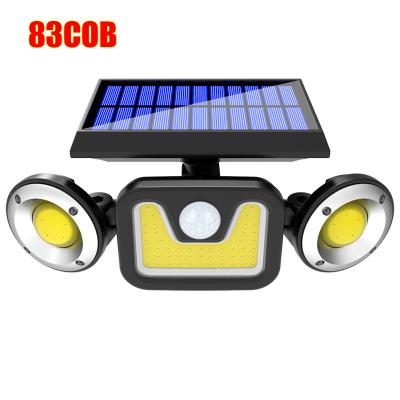 China Garden 83COB Solar LED Light 3 Heads Wall Light Three Heads Rotatab Human Body Sensor LED Powered Outdoor Security Lights Garden Lamp for sale