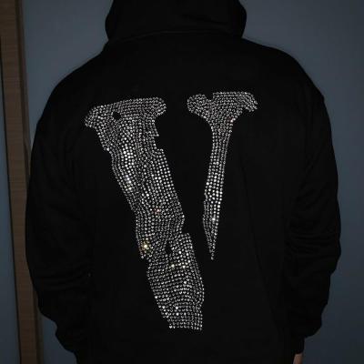 China MI-LING breathable heavy oversized men's crystal hoodie custom embroidered rhinestone hoodies with rhinestone string string for sale