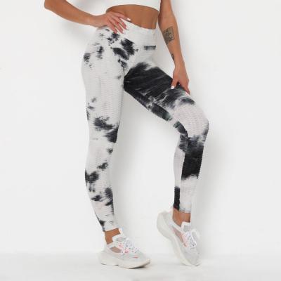 China MI-LING Breathable Quarter Jacquard Tie-Dye Skinny Bubble Yoga Pants High-waisted for sale