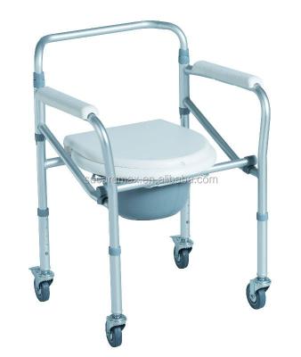 China Caremax Factory Supply Good Price Aluminum Commode Foldable Chair With Wheels for sale