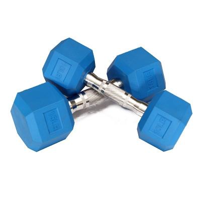 China Cross Fitted Weightlifting Workouts Professional Black Dumbbell Hexagonal Rubber Covered Dumbbell for sale