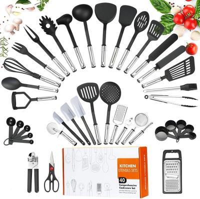 China Viable 40 PCS Nylon Cookware Set With Spatula Measurers Stainless Steel Handle Nonstick Kitchen Utensils Set for sale