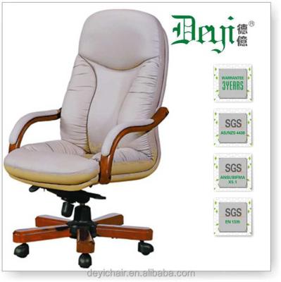 China Executive Office Chair 150kg 6231-B Genuine Leather Medium Back Office Chair With Wood Armrest for sale