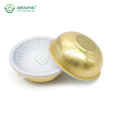 China Bakery Tray Aikou Restaurant Disposable Food Grade Aluminum Foil Dish In Oven Fast Food Gold Aluminum Foil Bowl for sale