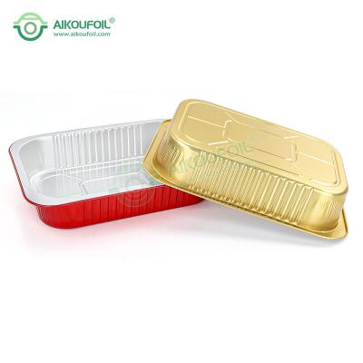 China Aikou Factory Gold Disposable Aluminum Foil Ready To Eat Food Grade Large Shallow Containers Microwaveable Take Away for sale