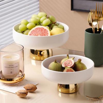 China Nordic Tableware Decorative Stocked Serving Rolls Gold Round Ceramic Fruit Salad Bowl Wholesale for sale