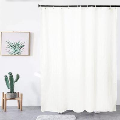 China Sustainable Bathroom Shower Curtains Mold Proof Polyester Fabric Waterproof White Satin Stripe Anti Bacterial Shower Curtain for sale