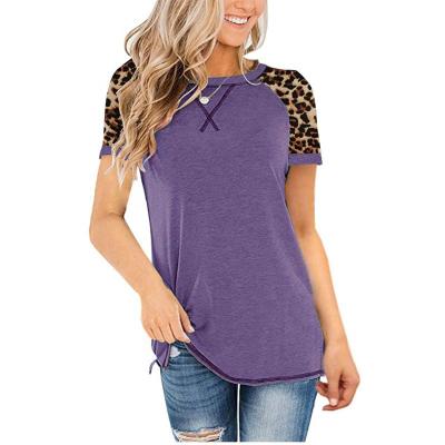 China QUICK DRY Leopard Print Round Neck Shorts Sheath Casual T-shirt For Women Tops for sale