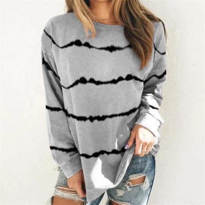 China 2021 QUICK DRY Women's O Neck Casual Ladies Stripe Long Sleeve Oversized T-Shirt Tops for sale