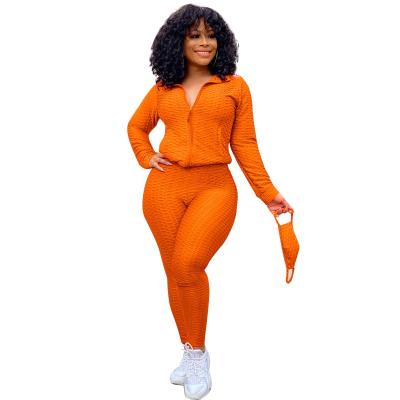 China QUICK DRY Female Zipper Solid Color Casual 2 Piece Yoga Set Sportswear Sweater Suit for sale