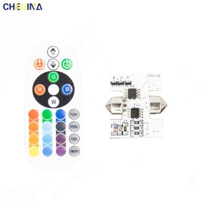 China Chedina 2pcs T10 5050 Plastic Picosecond Festoon RGB Light 31mm Car Dome Reading Bulb With Remote Control for sale