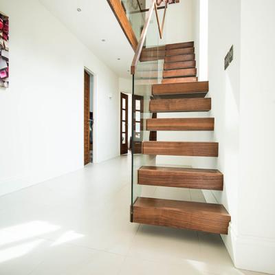 China Contemporary Wood Treads Home Staircase Elevator Handrail Floating Stairs for sale