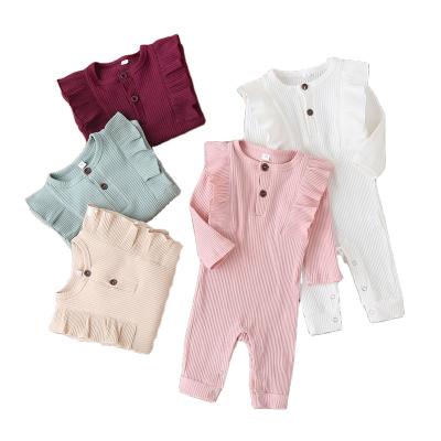 China 2021 Hidden Loop Cotton Ribbed Babies' Romper Solid Color Baby Overalls Long Sleeve for sale