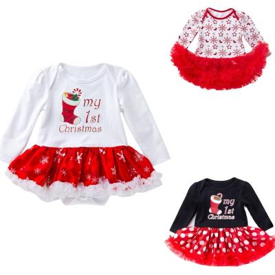 China 95% Cotton Newborn Baby Christmas Girl First Teams Romper Dress Tutu Skirt Festival Toddler Cotton Clothes Cartoon Pattern Jumpsuit for sale