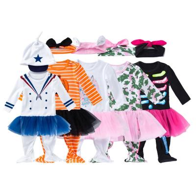 China Wholesale Spandex/Cotton Baby Festival Use Halloween Costume Romper Set Toddler Infant Clothing Design Tutu Footed Skirt With Headband for sale