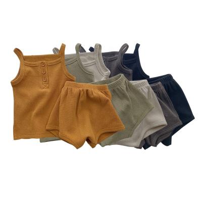 China Wholesale Anti-Shrink Summer Baby Outfit Shorts Set Unisex Sleeveless Sling Tops And Shorts Two-Piece Suit for sale