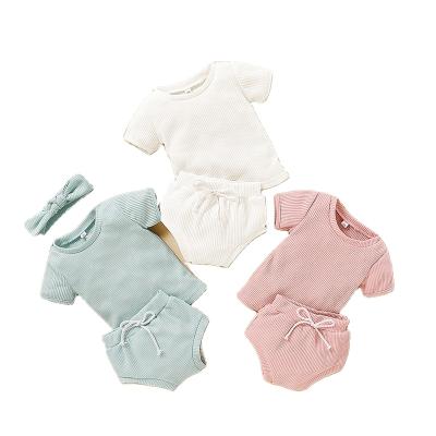 China Sweater Baby 3 Pcs Set Clothes For Girl Fashion Cotton Sleeve Ribbed Short Baby 3 Pcs Set Clothes 2021 On Girl Hot Sale for sale