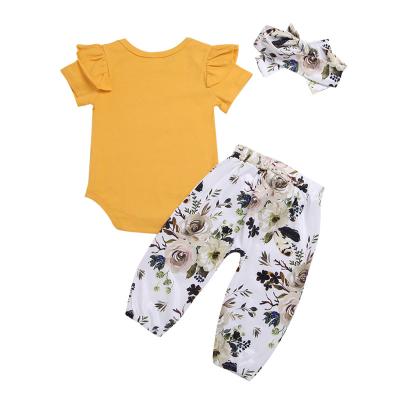 China Baby Clothing Girl 3Pcs Antibacterial Baby Suit Romper+Pants+Headband 2020 Infant Girls Print Floral Costume for sale