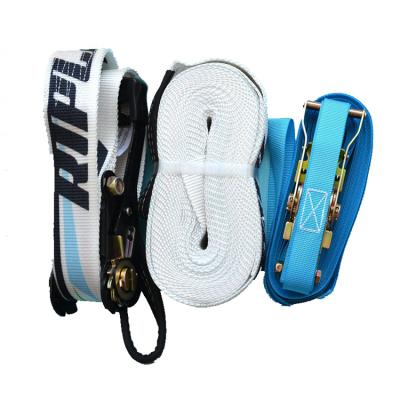 China 3-6M Flat Slackline Shaft Polyester Sling Protector Carbon Steel Ratchet Buckle High Quality Loose Line 3-6M Flat Slackline Set for sale