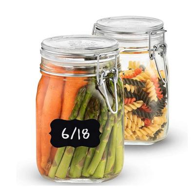 China Custom Glass Mason Jar Stocked 1 Liter 1000ml Round Glass Food Storage Canning Jar With Airtight Flip Lids for sale