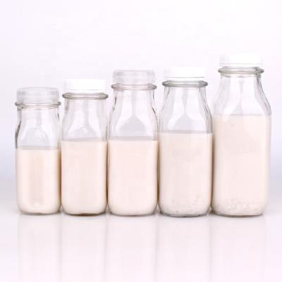 China 16oz 500ml Beverage Milk Tea Coffee Glass Transparent Square Bottles With Plastic Lid for sale