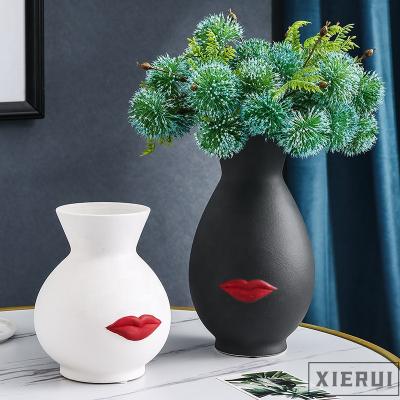 China Lips Modern Minimalist Nordic Luxury Simple Body Face Ornaments Ceramic Flower Vase For Home Wedding Decor for sale