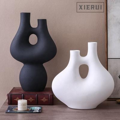 China Minimalist modern craft ceramic vase ornaments wabi creative nordic sabi candlestick table vase for home decor for sale