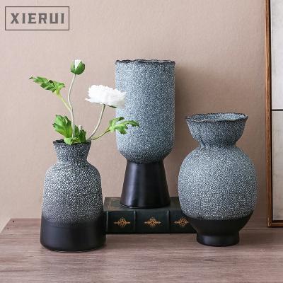 China Creative Minimalist Simple Luxury Nordic Ceramic Vase Modern Stone Textured White Flower Vase Set For Home Decor for sale