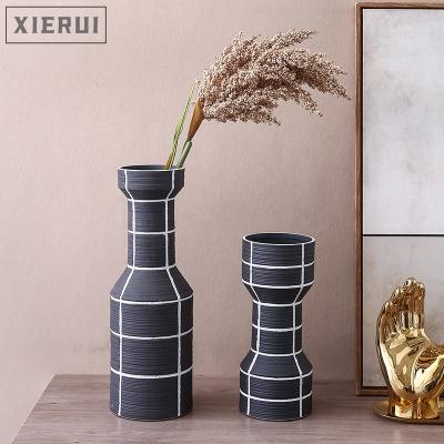 China Nordic modern minimalist ceramic and porcelain vase handmade white line minimalist luxury flower vase for home decor for sale