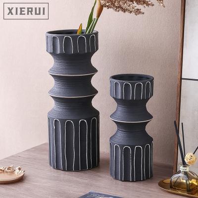 China Minimalist white line design ceramic flower vase for home decor craft porcelain modern luxury nordic ornament for sale