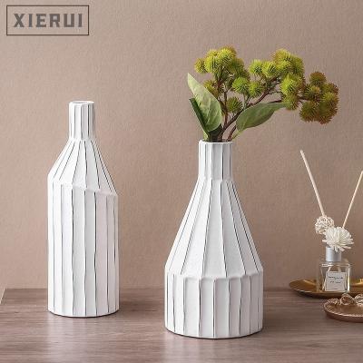 China Modern Nordic Minimalist Creative Handmade White Luxury Ceramic Vase Pencil Shaped Flower Vase For Hotel Home Decor for sale