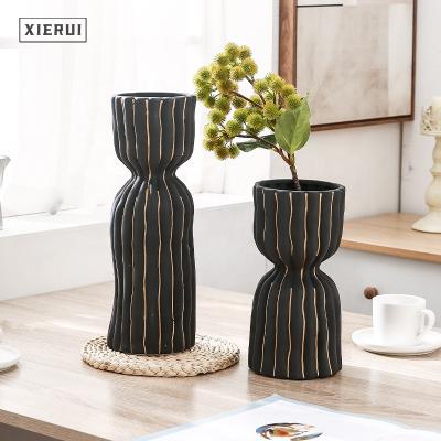 China Modern Creative Luxury Handmade Tall Flower Vase of Porcelain Minimalist Nordic Geometric Textured Ornaments for Home Decor for sale