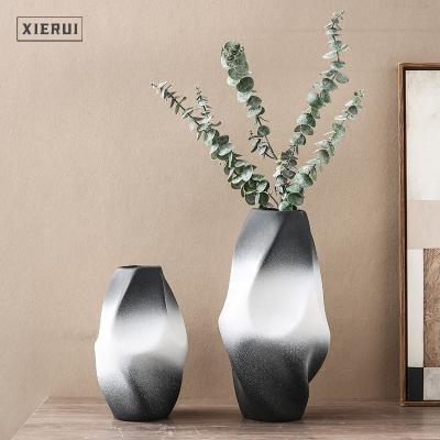 China Nordic luxury simple modern minimalist porcelain textured ornamental stone ceramic flower vase for home decor for sale