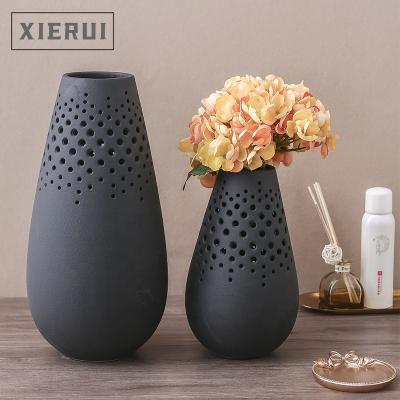 China Nordic Rough Matte Hollow Vases Set Accessories Modern Minimalist Home Nature Decor for sale