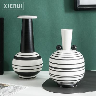 China Simple Hand Painted Striped Flower Print Navia Vases Ceramic Bud Vase Home Ornaments Nordic Luxury Modern Minimalist Series Decorative for sale