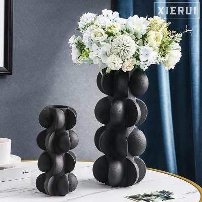 China Minimalist Modern Nordic Luxury Black Ceramic Decorative Geometric Spiral Vase and Porcelain Vase for Home Decor for sale