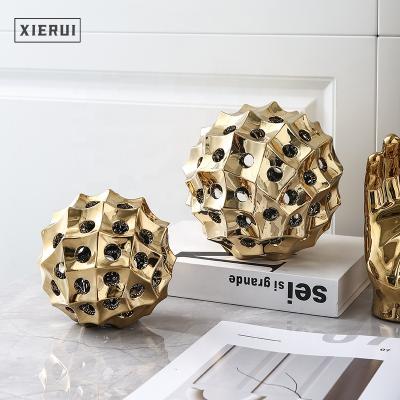 China Minimalist Nordic Interior Accessories Small Home Office Ornaments Gold Ceramic Spherical Sea Urchin Decor Porcelain for sale