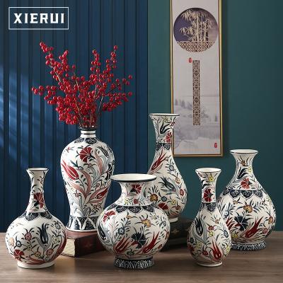 China Modern luxury traditional antique ornaments art hand painted colorful ceramic vase porcelain set for home decor for sale