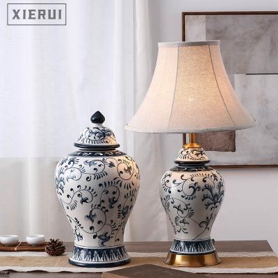 China Traditional antique luxury Chinese ginger jar ornaments porcelain craft ceramic vintage led desk table lamp for home decor for sale