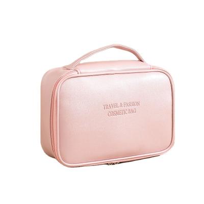 China Lady 2022 New custom logo small pink vegan leather travel makeup bag cosmetic bag make up pouch pink little beauty bag bridesmaid pu for sale