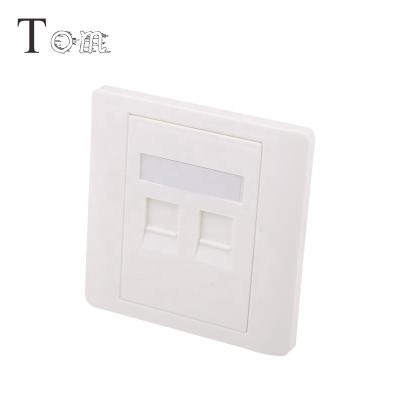 China TOM-MB-03-02 86*86mm Networking TOM-MB-03-02 Dual Port Network Wall Mount ABS Cat6 RJ45 Faceplate Dual Port Telecom Communication for sale